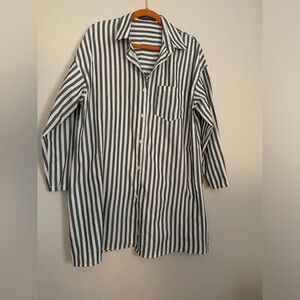 ZANZEA Striped Long-Sleeve Button-Down Blouse, One Front Pocket, XL